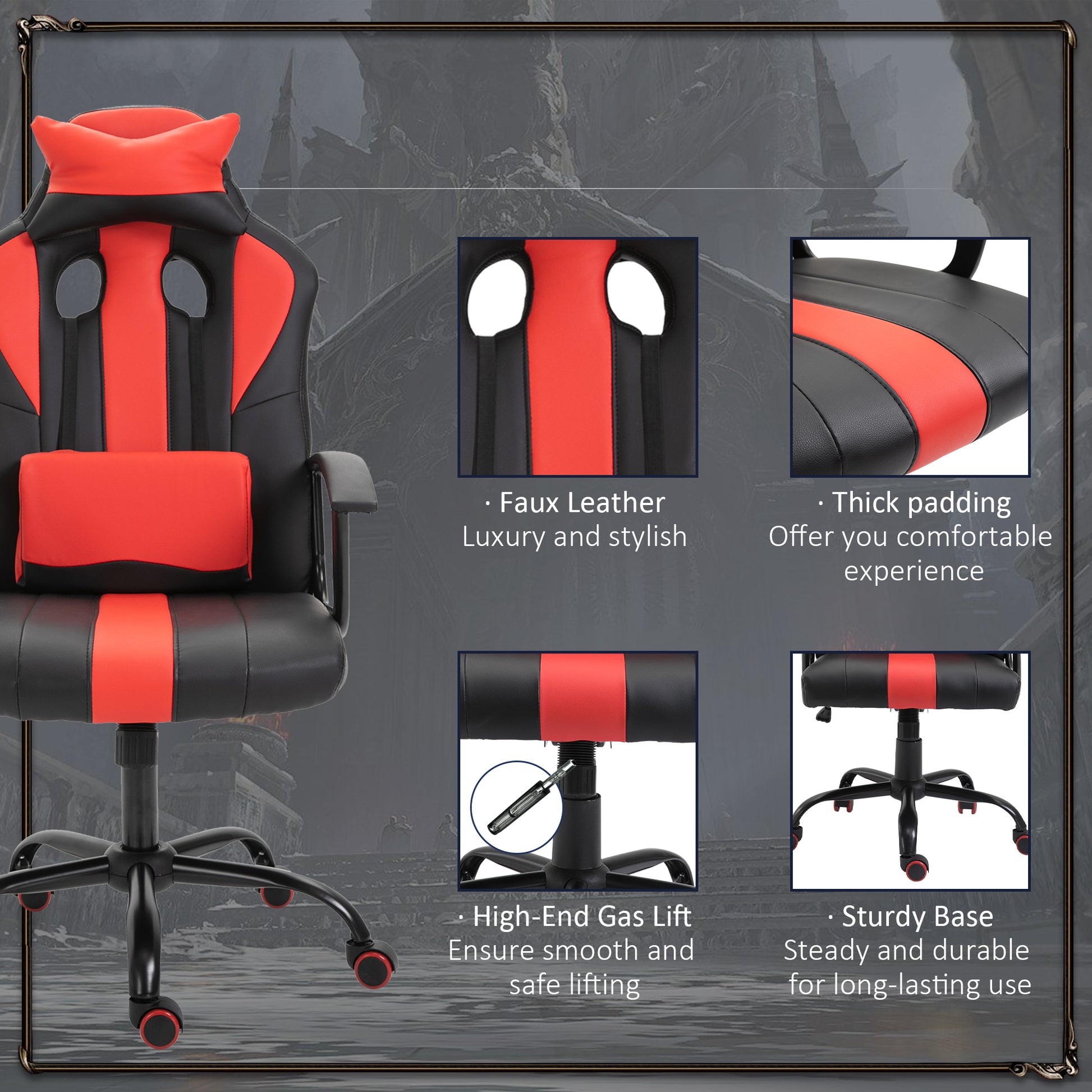 Office Chair High Back Racing Style Gaming Chair Adjustable PU Leather Swivel Computer Task Seat with Lumbar Support and