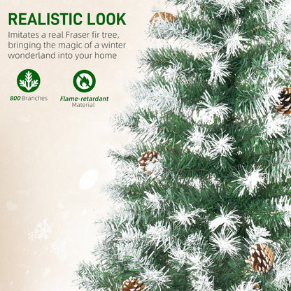 6ft Snow Flocked Artificial Christmas Tree, Unlit Full Fir Tree with Automatic Open, 800 Realistic Branches and 61 Pine 