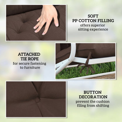 2 Seater Garden Bench Cushion, Soft Thick Outdoor Non-Slip 2 Seater Soft Pad With Backrest, 47" x 43" x 4", Coffee