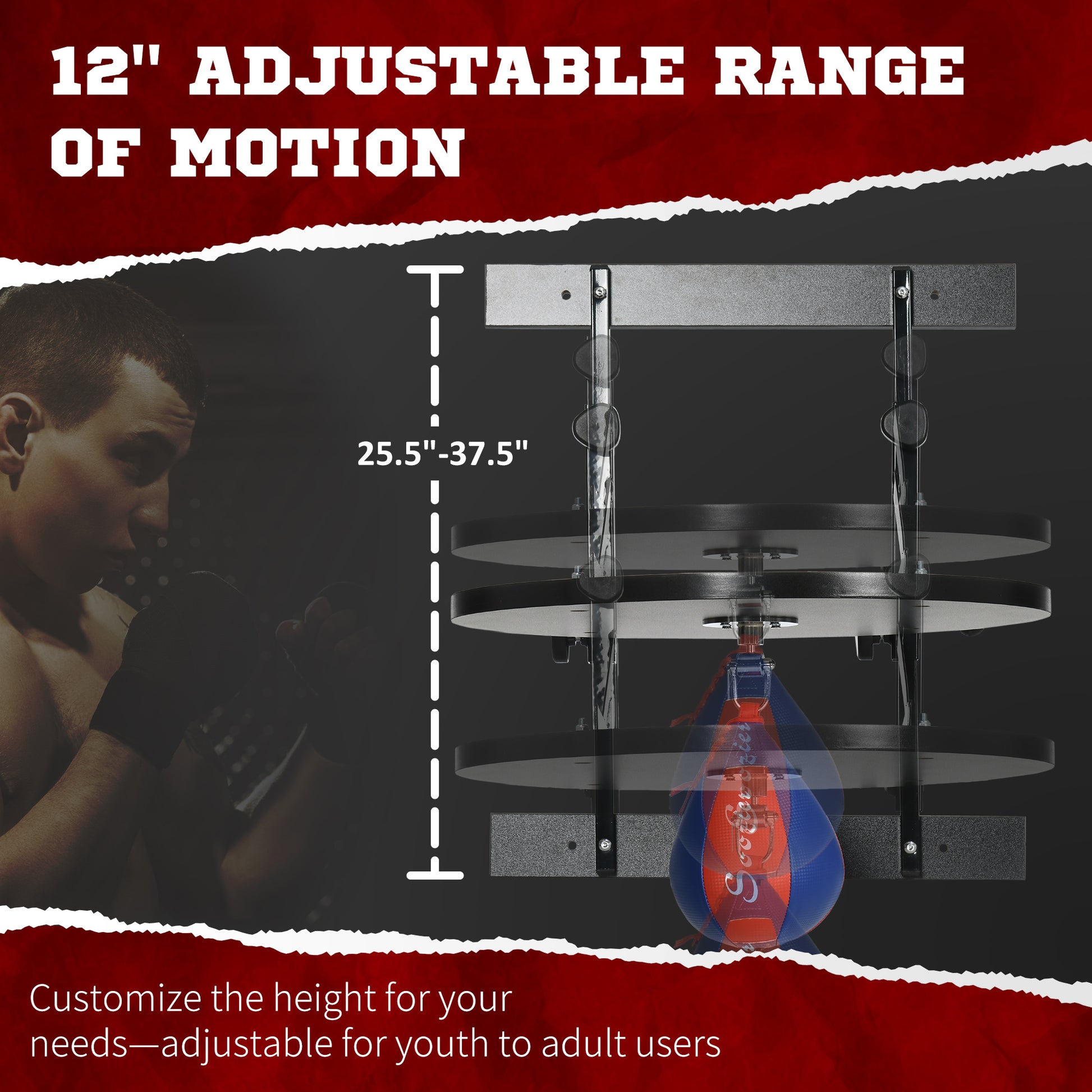 Soozier Adjustable Speed Bag Platform, Wall Mounted Speed Bag Boxing, 360° Swivel Training Equipment for Home, Gym