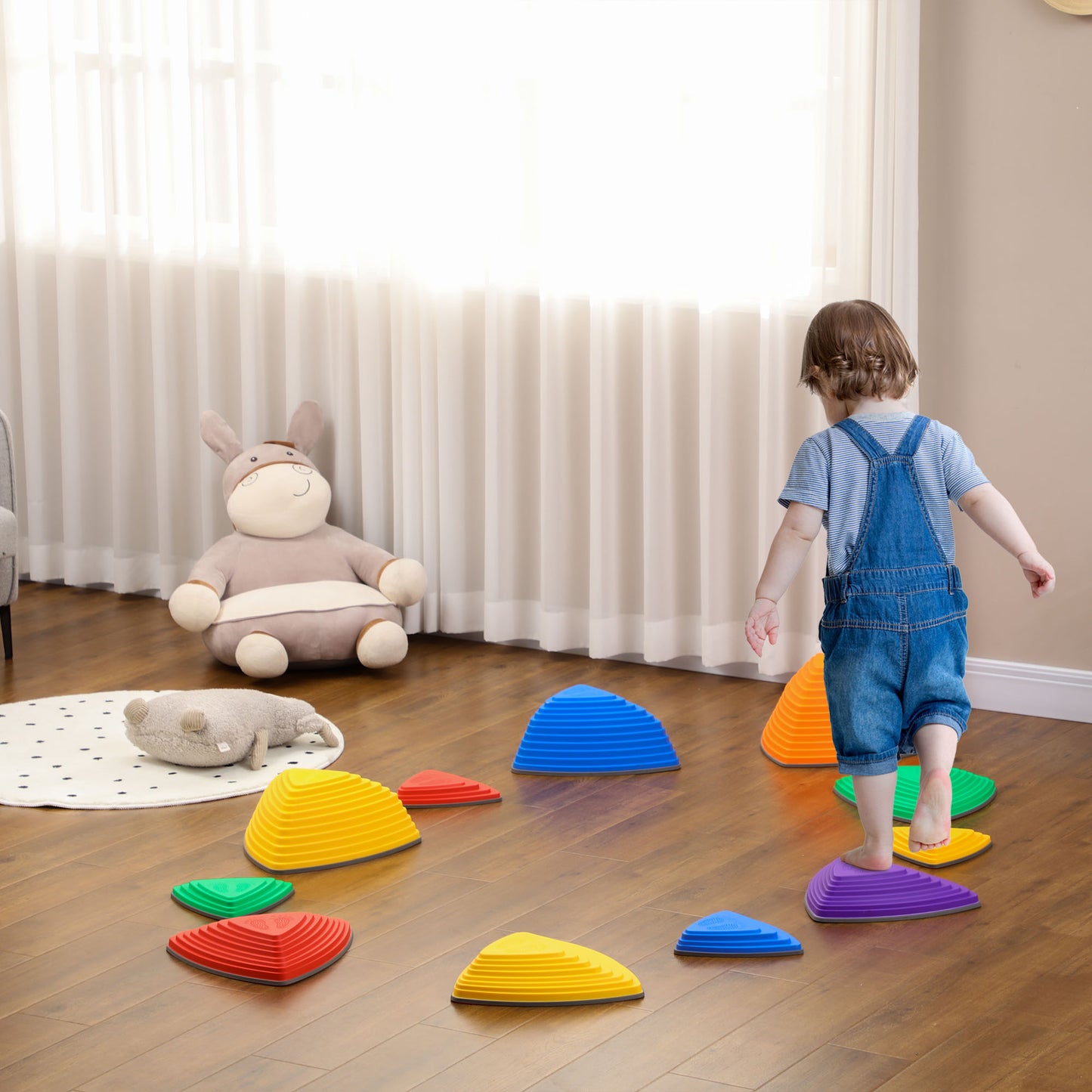 11 PCs Stepping Stones Kids with Non-slip Rubber, Stackable Balance Step Stones for Obstacle Course Sensory Play, Outdoo