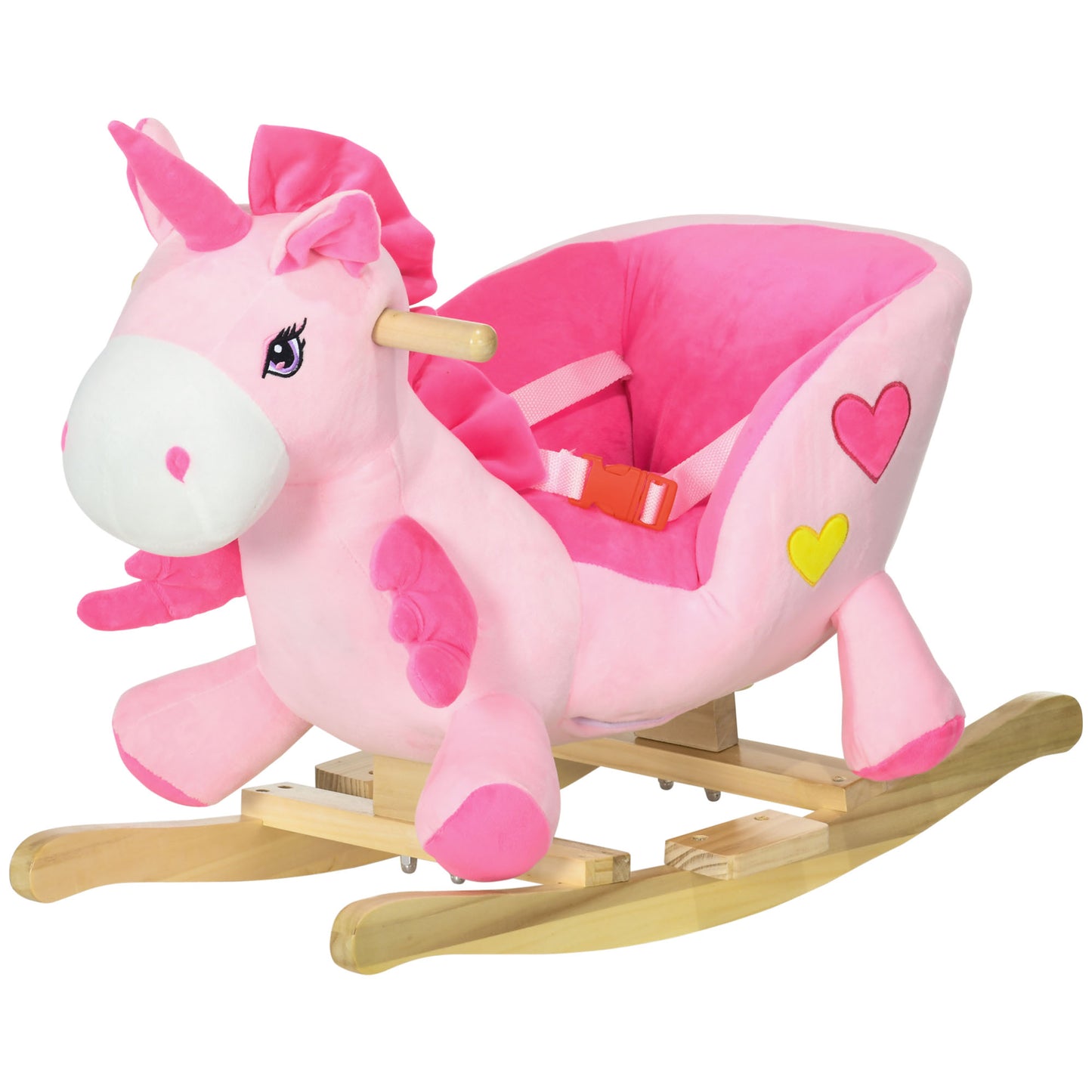 Qaba Baby Rocking Horse, Plush Animal Rocker for Toddlers Aged 18-36 Months, Stuffed Ride Toy with Sounds, Seat Belt, Pi