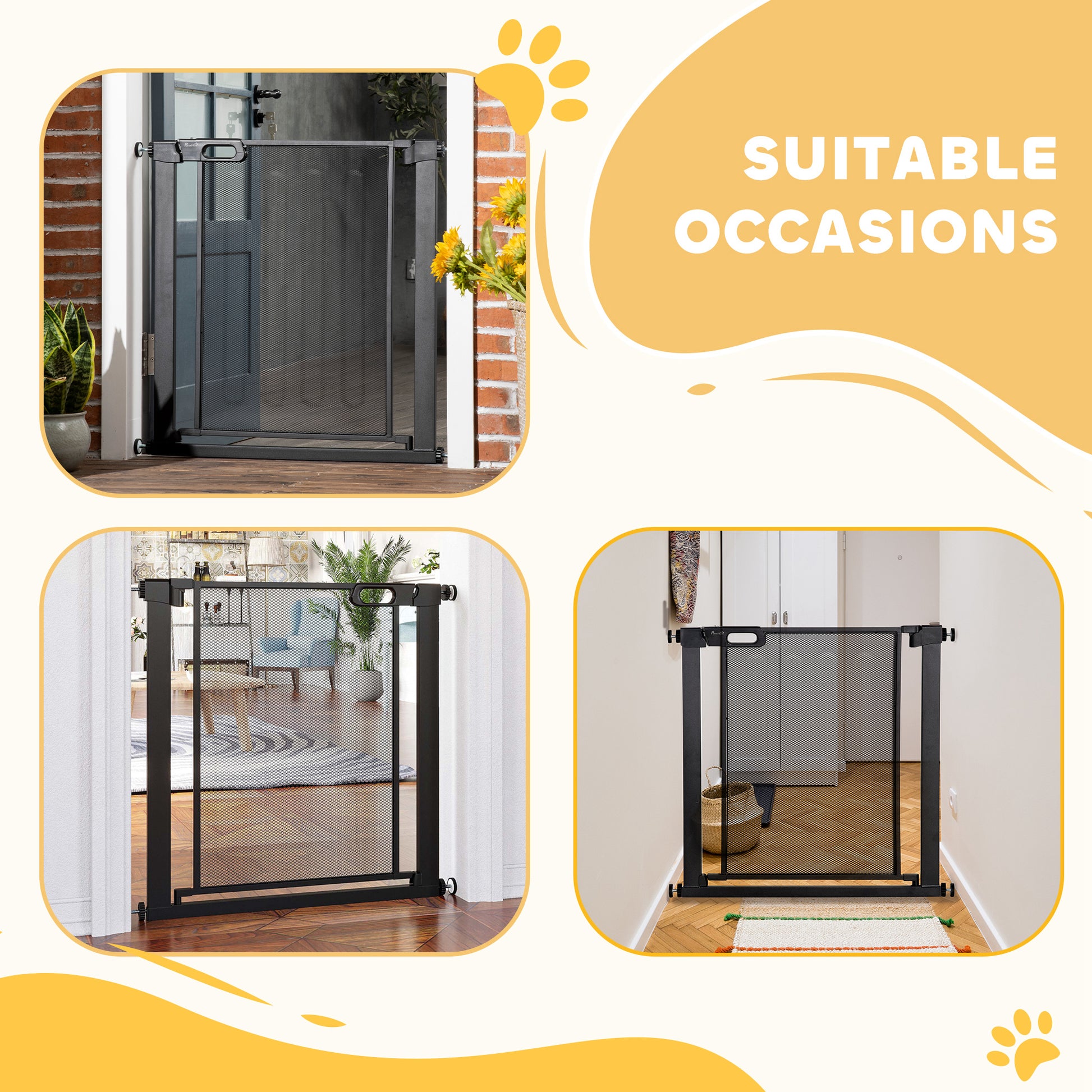 29.5"-32.3" Metal Pet Gate, w/ Auto Closing Door, Double Locking, Dog Gate for Doorways, Stairs, Hallways, Indoor/Outdoo