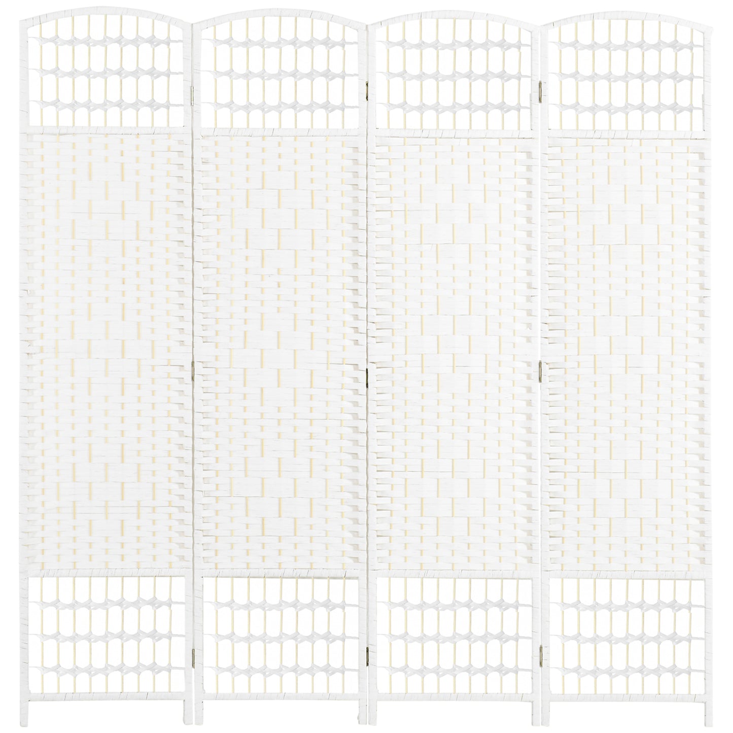4 Panel Folding Room Divider, Portable Privacy Screen, Wave Fiber Room Partition for Home Office, White