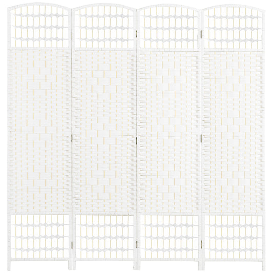 4 Panel Folding Room Divider, Portable Privacy Screen, Wave Fiber Room Partition for Home Office, White