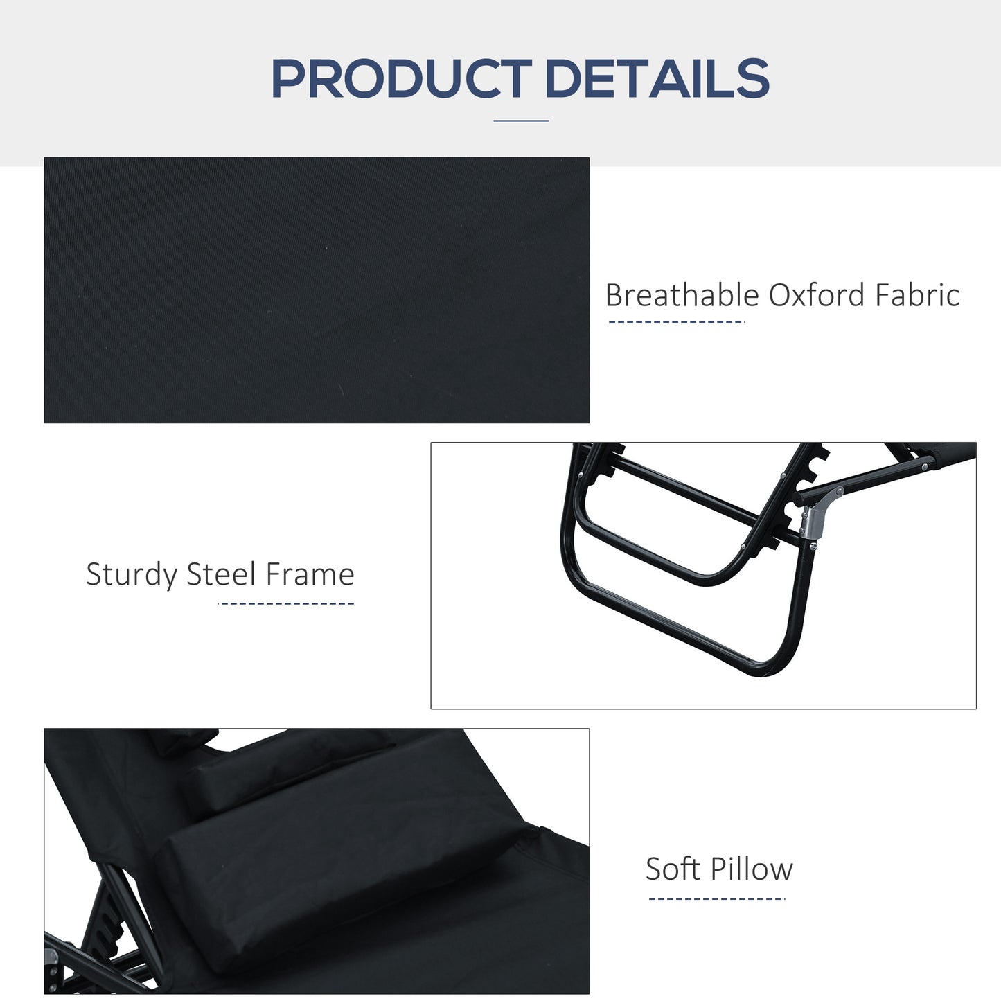 Folding Outdoor Lounge Chair, Portable Reclining Beach Lounger with Face Hole, Detachable Pillow, 4-Position Adjustable 