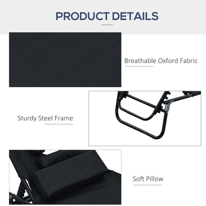 Folding Outdoor Lounge Chair, Portable Reclining Beach Lounger with Face Hole, Detachable Pillow, 4-Position Adjustable 