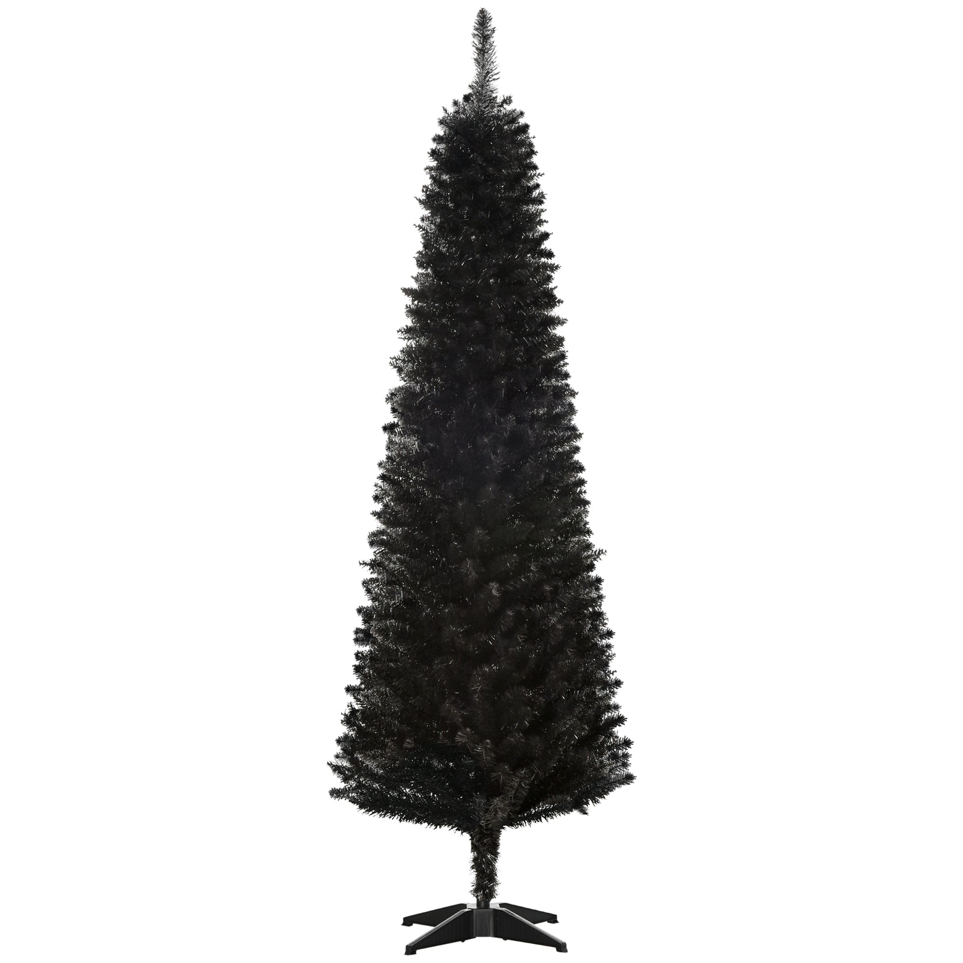 6 Pencil Christmas Tree, Slim Artificial Xmas Tree with Realistic Branches, Sturdy Metal Stand, Black
