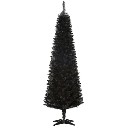 6 Pencil Christmas Tree, Slim Artificial Xmas Tree with Realistic Branches, Sturdy Metal Stand, Black