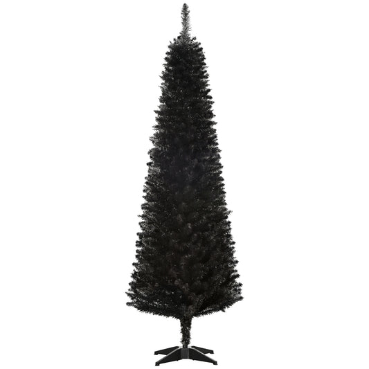 6 Pencil Christmas Tree, Slim Artificial Xmas Tree with Realistic Branches, Sturdy Metal Stand, Black