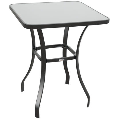 27" Patio Square Table with Tempered Glass Top Outdoor Dining Bar Table Steel Backyard Bistro Table Steel Frame
