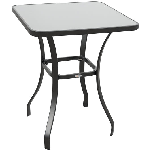 27" Patio Square Table with Tempered Glass Top Outdoor Dining Bar Table Steel Backyard Bistro Table Steel Frame