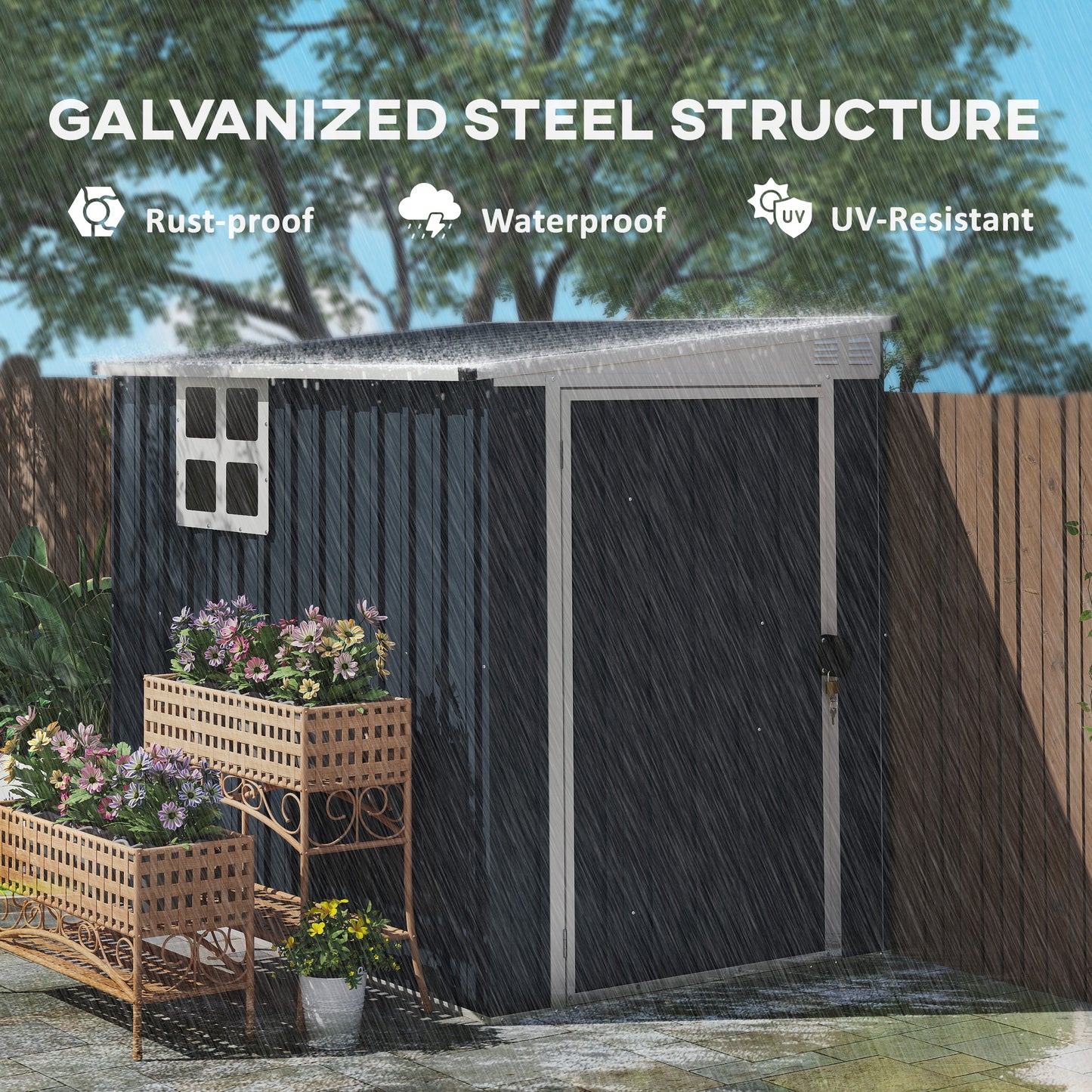 4' x 6' Outdoor Storage Shed, Metal Garden Shed with Window, 2 Vents and Lockable Door for Backyard, Garden, Patio