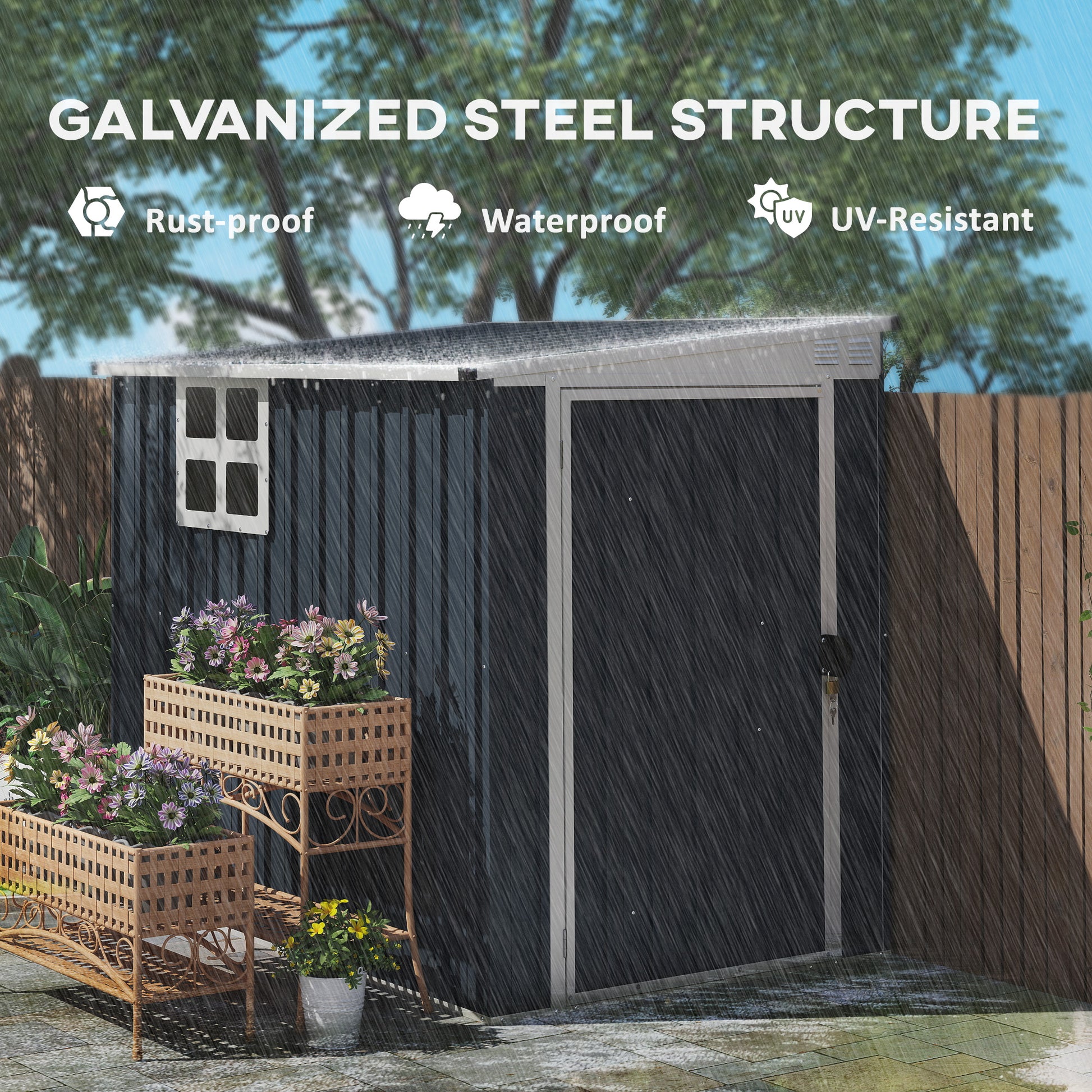 4' x 6' Outdoor Storage Shed, Metal Garden Shed with Window, 2 Vents and Lockable Door for Backyard, Garden, Patio