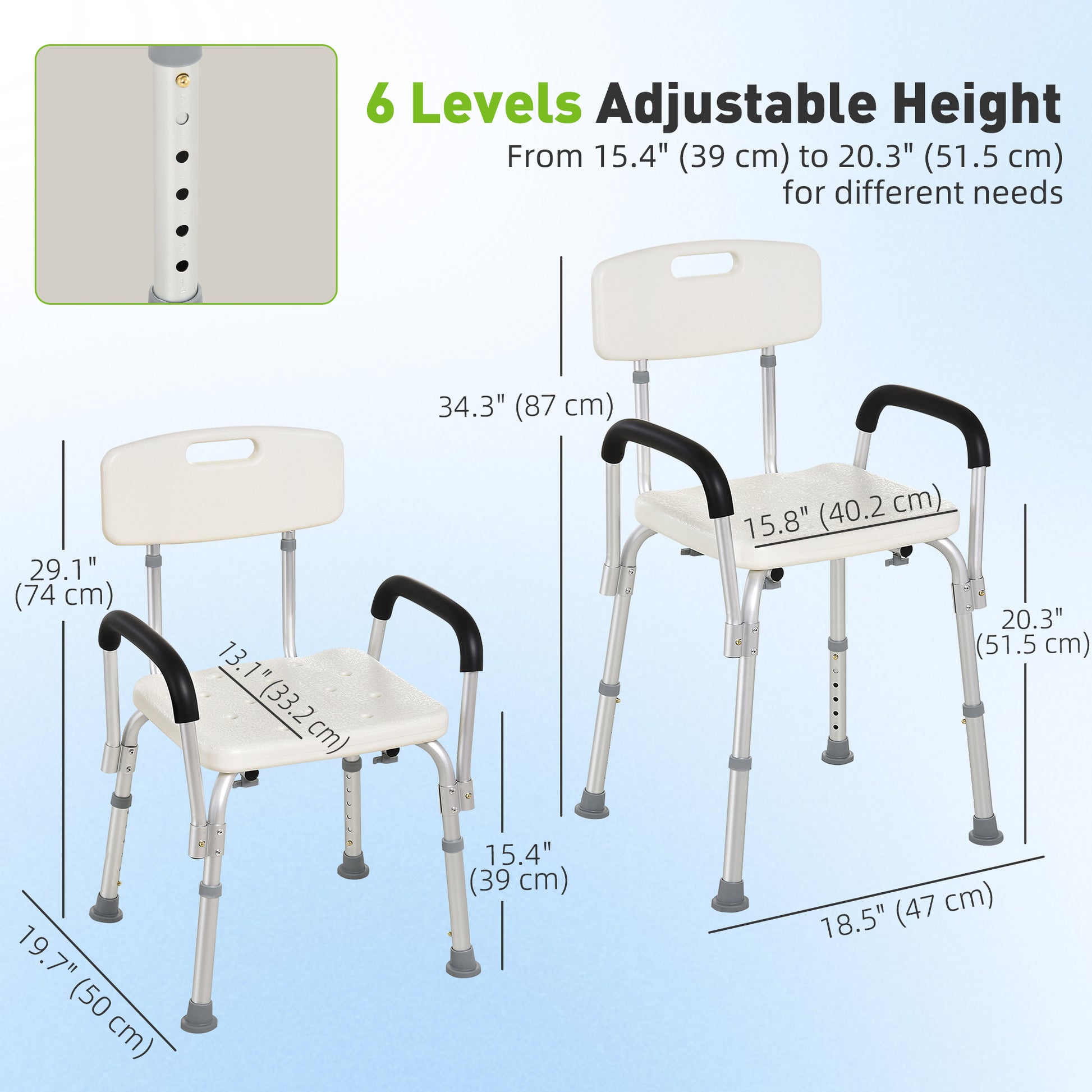 Adjustable Medical Shower Chair with Back, Bathtub Bench Bath Seat with Padded Arms, Non Slip Tub Safety for Disabled, S