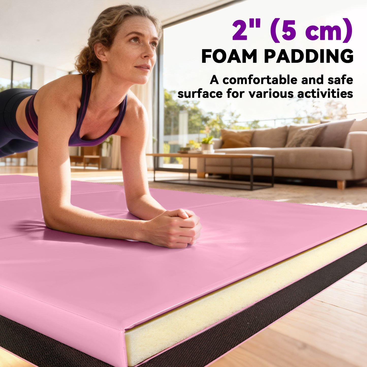 Soozier 4'x6'x2'' Folding Gymnastics Tumbling Mat, Exercise Mat  with Carrying Handles for Yoga, MMA, Martial Arts, Stre