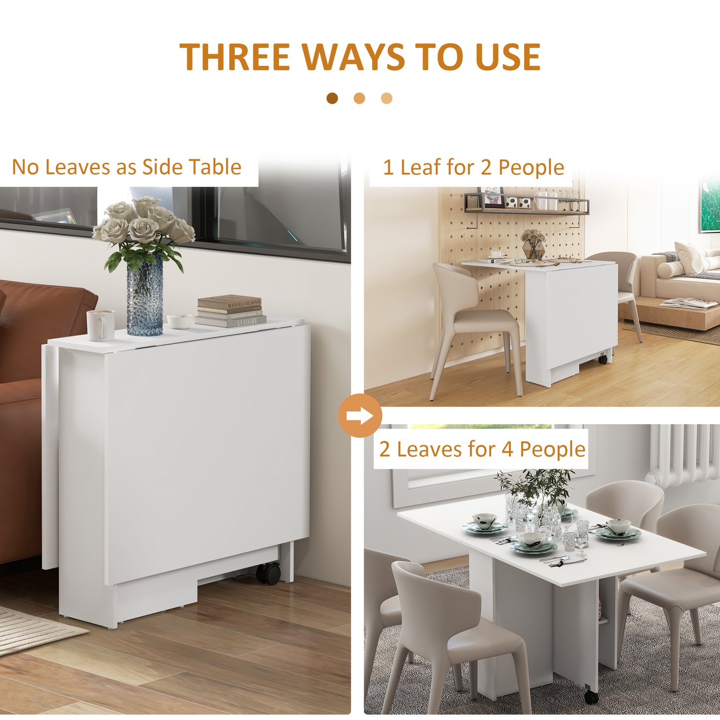 Folding Dining Table, 55" Drop Leaf Table for Small Spaces, Foldable Table with Storage Shelves for Kitchen, Dining Room