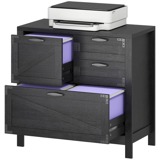 Lateral Filing Cabinet, Farmhouse File Cabinet with 4 Drawers, Fit Letter/A4/Legal Hanging Files, Black Wood Grain