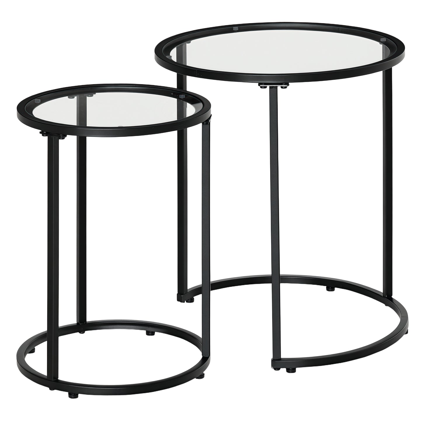 Set of 2 Nesting Coffee Tables with Metal Base, Round Side Table with Tempered Glass Tabletop for Living Room, Bedroom, 