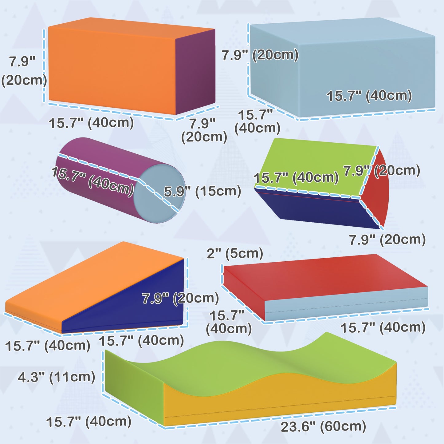 Soozier 7 Pieces Soft Play Foam Climbing Blocks, Indoor Modular Kids Play Toys for Climbing, Crawling, Sliding, Dark Col