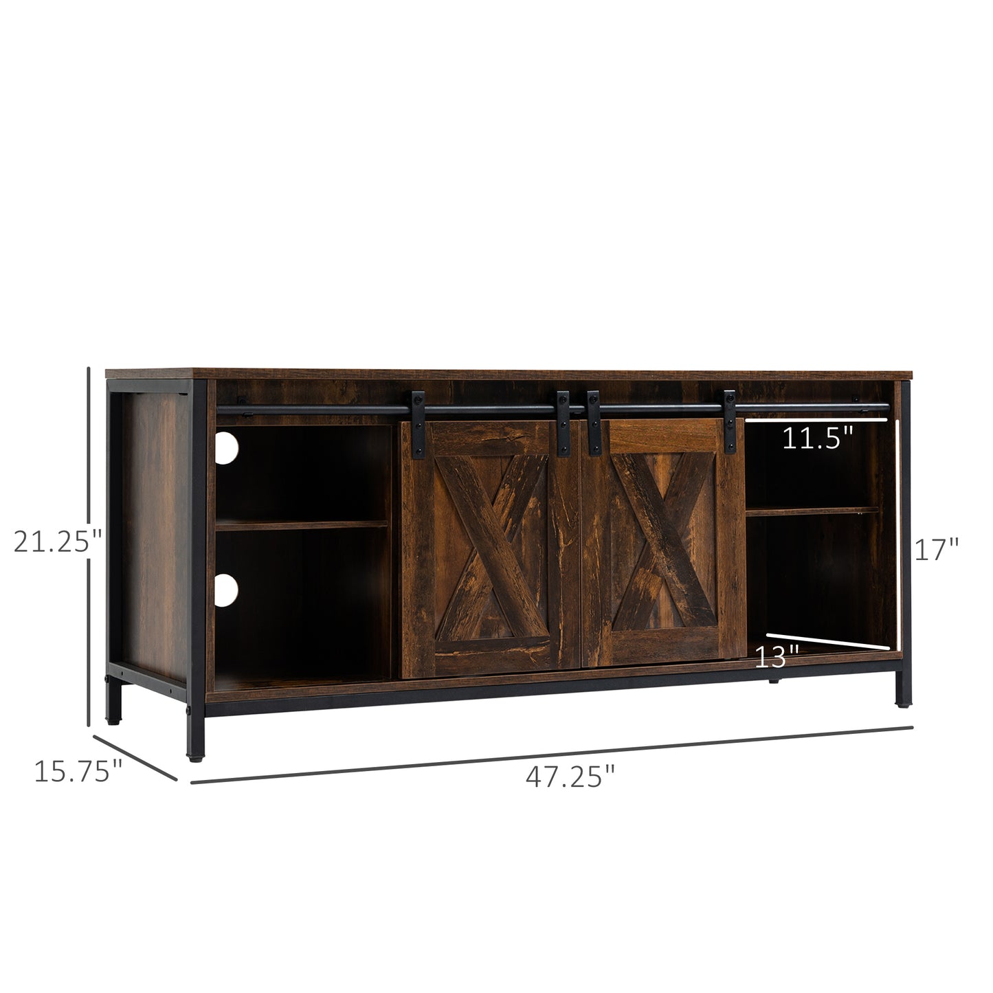 Industrial TV Stand for TVs up to 60", TV Console with Storage and 2 Sliding Barn Doors, Freestanding Entertainment Unit