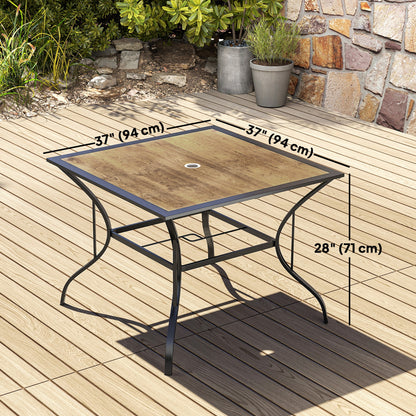 37" Garden Outdoor Dining Table for 4, Square Patio Table with Umbrella Hole, Plastic Board Tabletop for Backyard, Pools