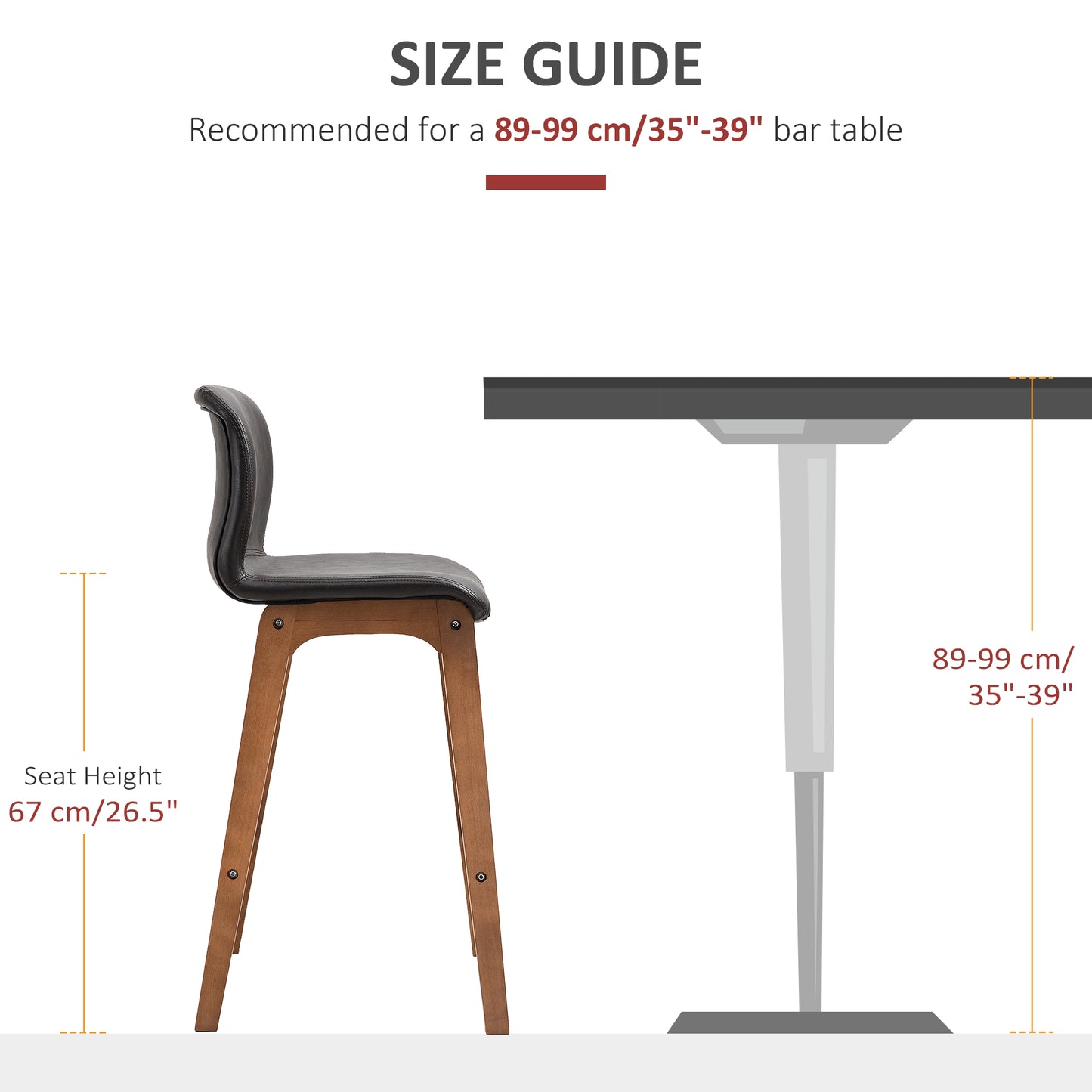 Modern Bar Stools Set of 2, Counter Height Bar Chair with PU Leather Wooden Frame Padding Seats for Dining Room Home Bar