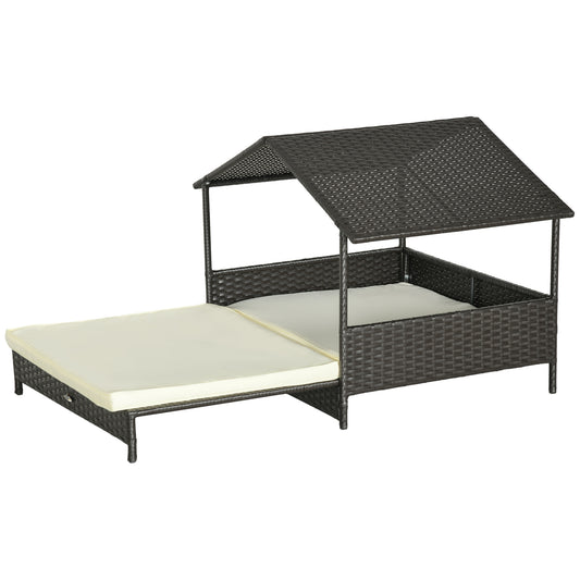 Rattan Dog House with Canopy, Wicker Dog Bed with Water-Resistant Cushion, for Small and Medium Breeds Cream White