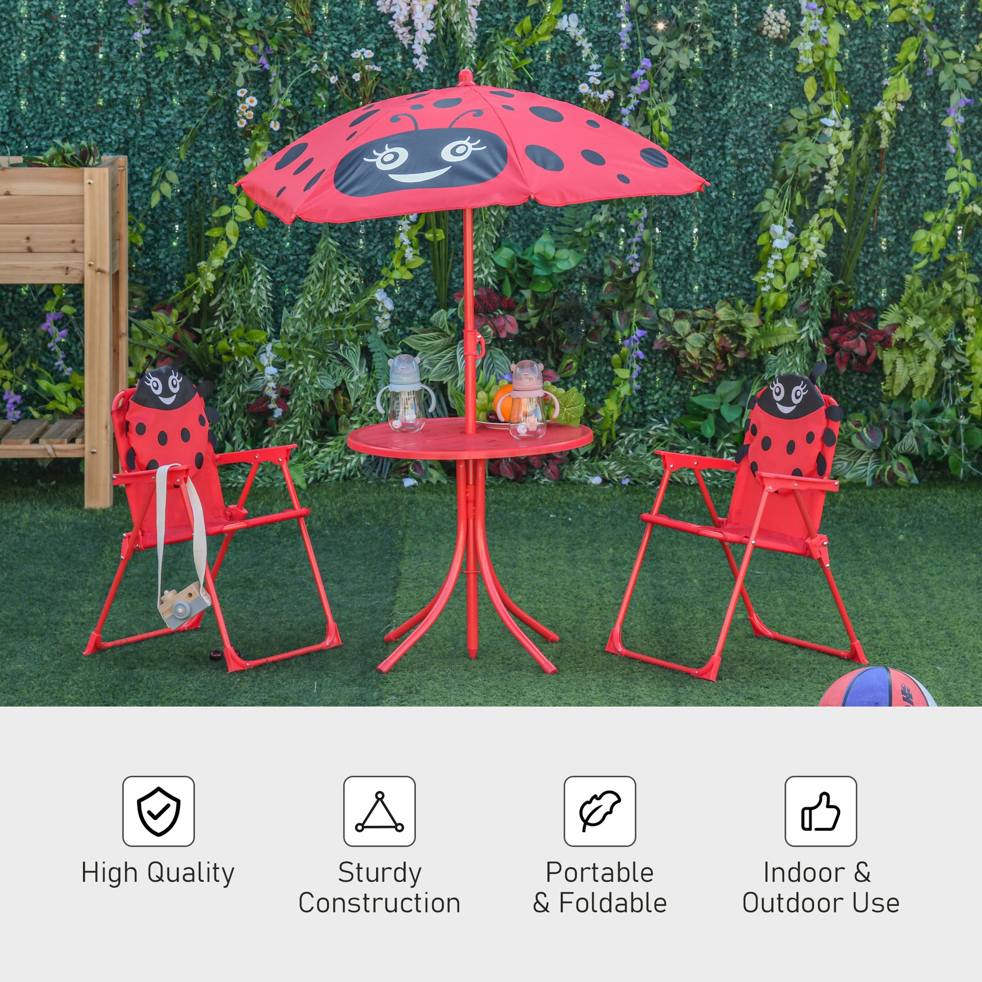 Children Table and Chair Set Outdoor, Kids Folding Picnic Table and Chair Set with Removable & Height Adjustable Sun Umb