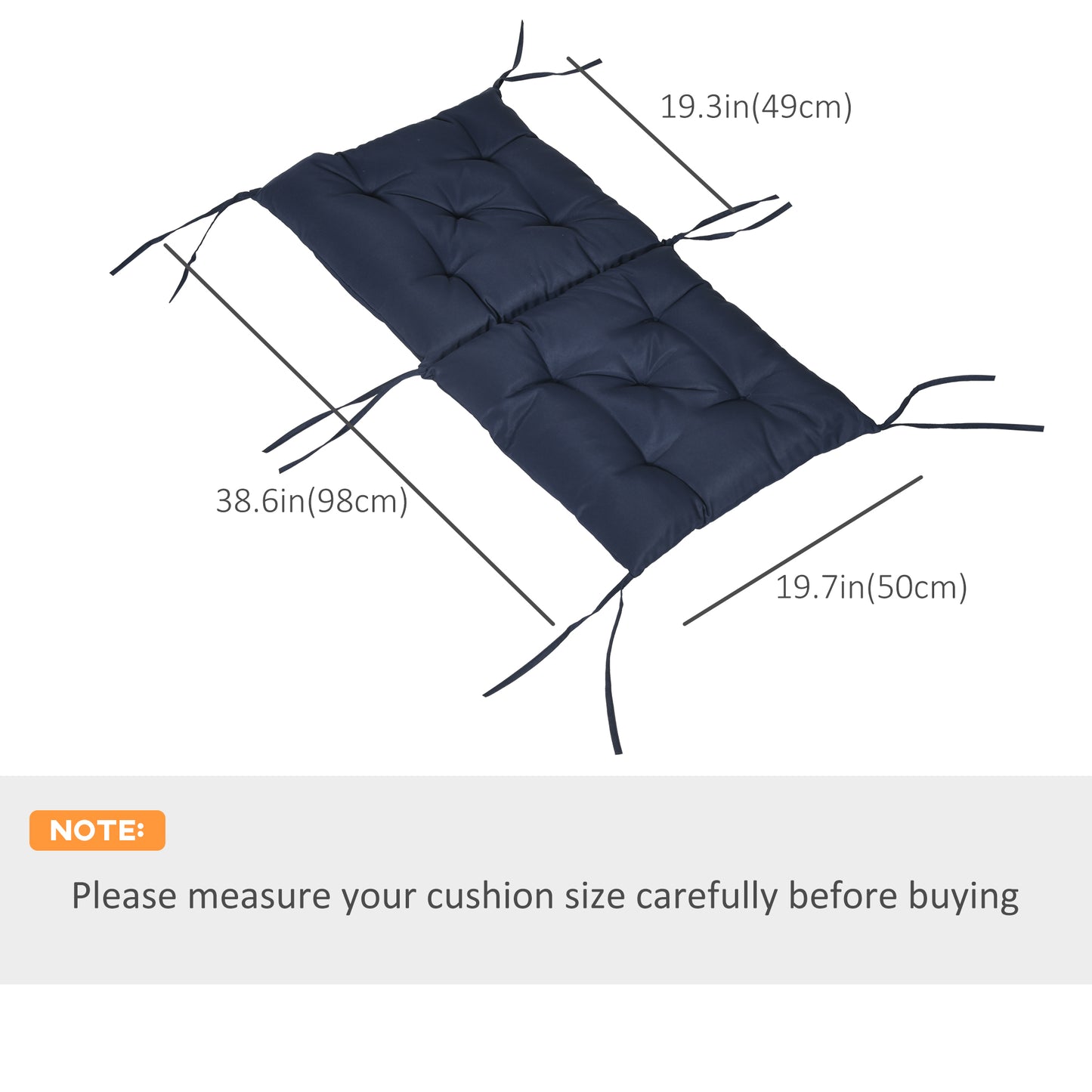 Patio Chair Cushions Set of 2, 39" x 20" x 3" Outdoor Tufted Cushion Set with Ties for Indoor Outdoor Garden Furniture, 