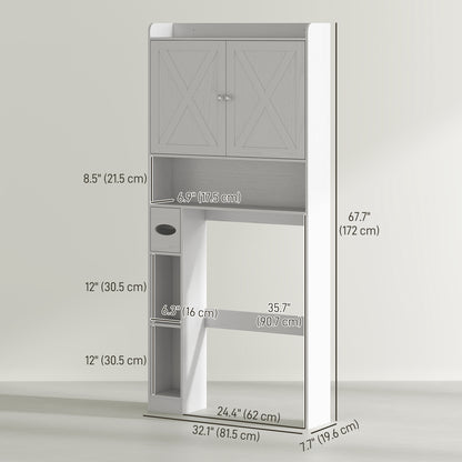 Farmhouse Over the Toilet Cabinet with Barn Doors, Over the Toilet Storage Cabinet with Adjustable Shelf, White