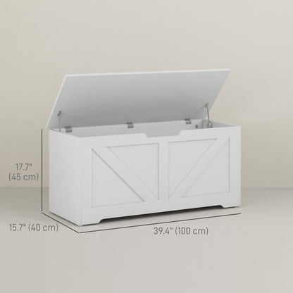 39.4 Inches Storage Chest, Storage Trunk with 2 Safety Hinges for Living Room, White Wood Grain