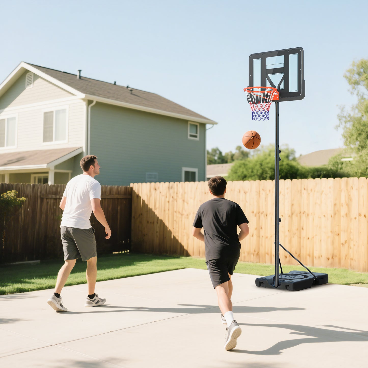 Soozier Basketball Hoop Outdoor, 4.6-10ft Portable Basketball Goal with Wheels and 43" Backboard, for Teenagers Youth Ad