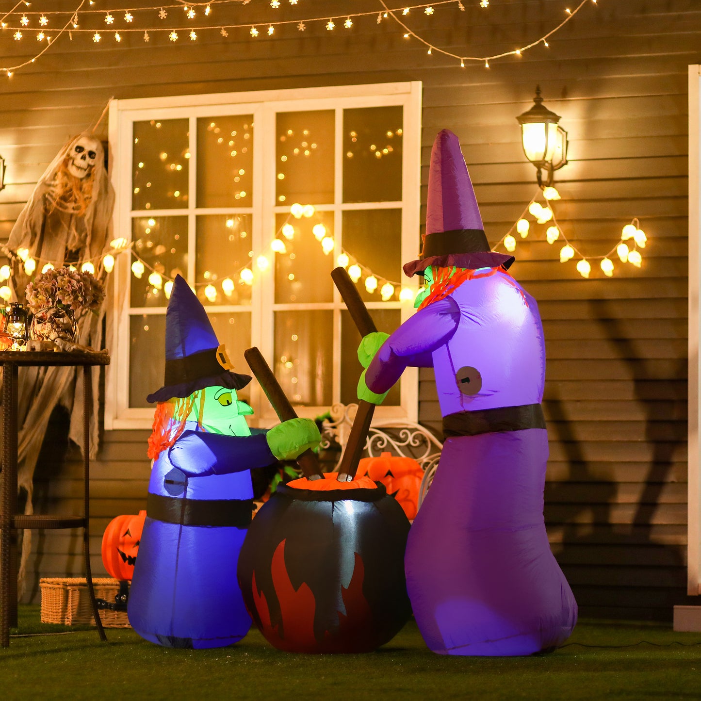 Outdoor Yard Colorful 5.5ft Blow Up Inflatable Halloween Two Old Witch and Magical Potions Decoration with LED for Indoo