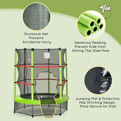 55" Kids Trampoline with Enclosure Net for Indoor/Outdoor, Trampoline for Boys and Girls Age 3-6 Years, Green