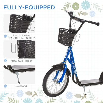 VarietyKart Kick Scooter with Adjustable Handlebar, Kids Scooter with 2 Brakes Basket Cupholder 16" Inflatable Rubber Ty