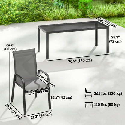 Outdoor Dining Sets for 8 with Stackable Chairs, Patio Dining Set with Glass Top Table for Garden, Patio, Backyard, Dark