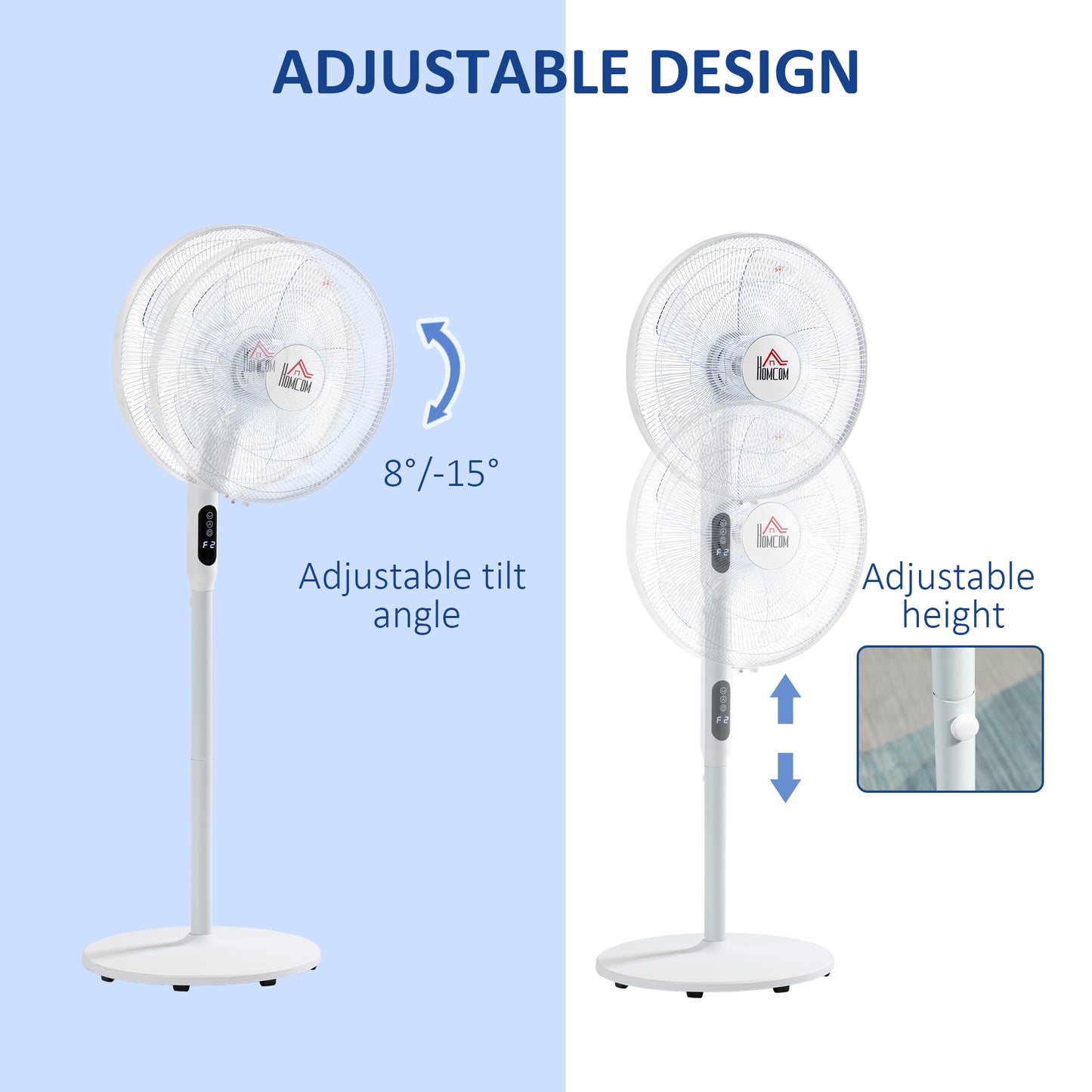 Floor Standing Fan with Remote Control, Oscillating, LED Screen, Stand Up Cooling Fan, Tall Pedestal Electric Fan for Ho