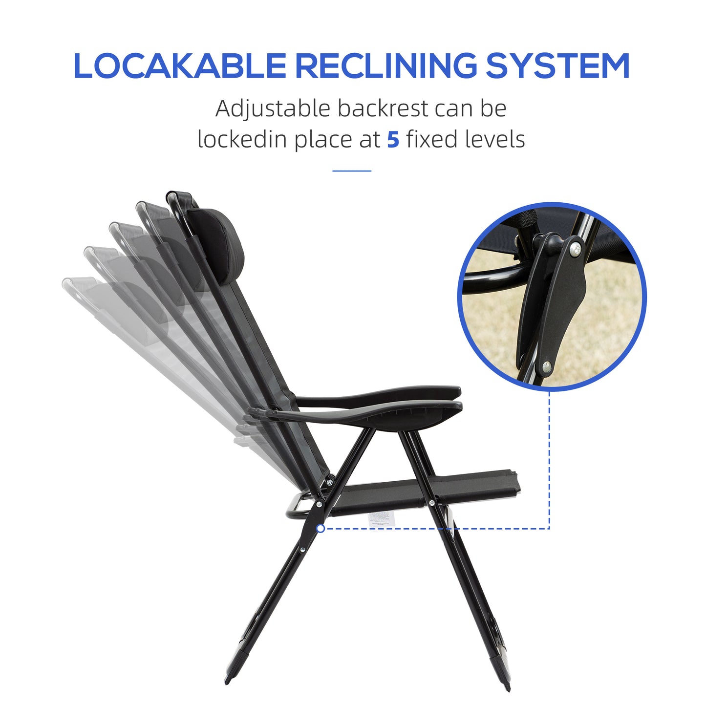 Set of 4 Camping Chairs, Outdoor Folding Lounge Chair Set with 5 Level Adjustable Backrest, Removable Headrest, Armrest 