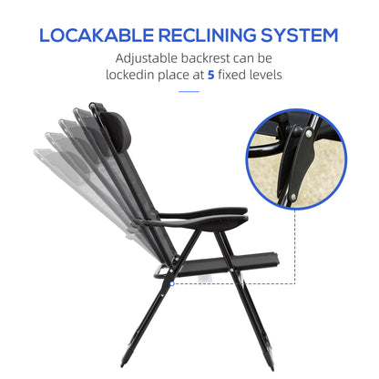 Set of 4 Camping Chairs, Outdoor Folding Lounge Chair Set with 5 Level Adjustable Backrest, Removable Headrest, Armrest 