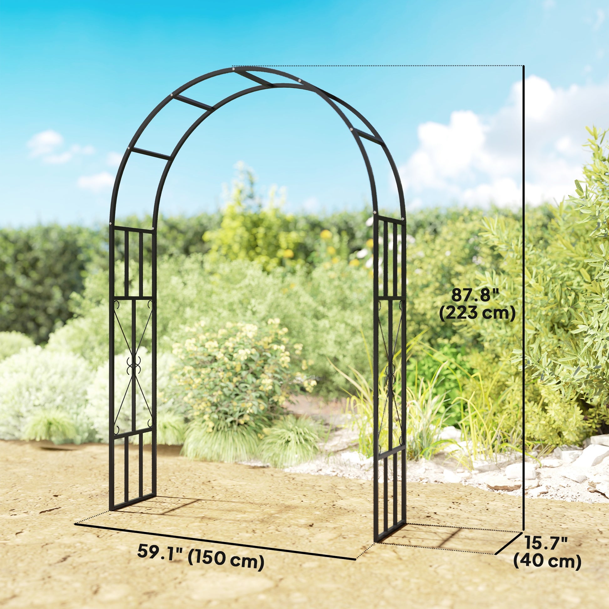 7.3ft Steel Garden Arch Trellis, Garden Arbor Trellis for Climbing Plants Roses Wisteria Vines, Flower Arch Wedding Arch