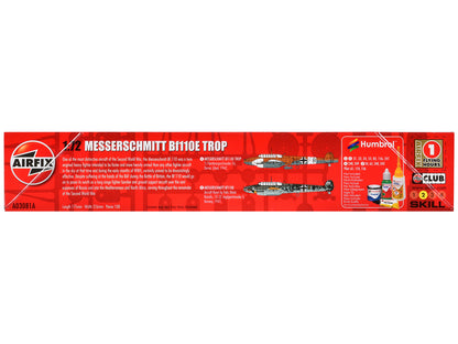Level 2 Model Kit Messerschmitt Bf110E/E-2 TROP Fighter Aircraft with 2 Scheme Options 1/72 Plastic Model Kit by Airfix