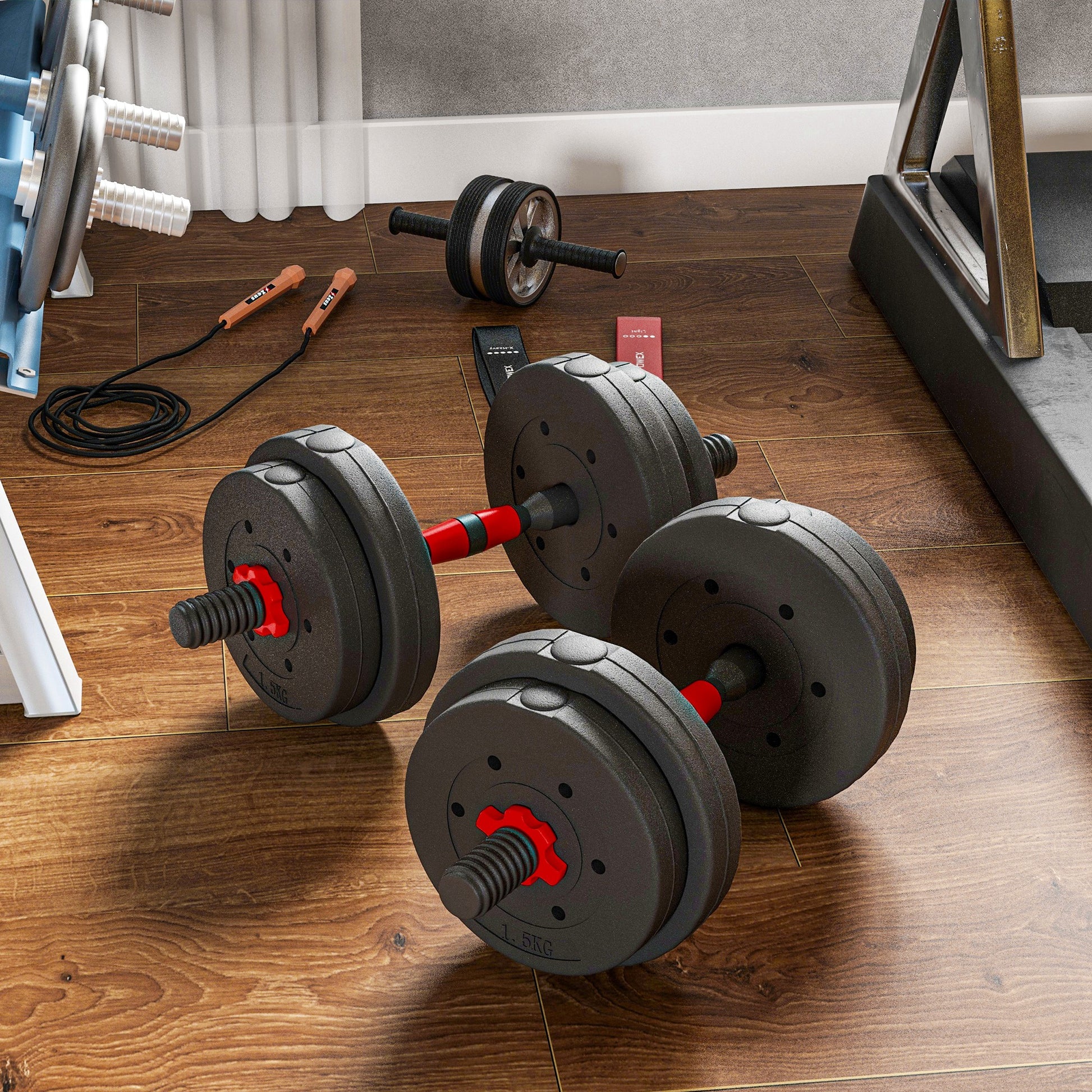 Soozier 33lbs 2-in-1 Adjustable Dumbbells Weight Set, Dumbbell Hand Weights Barbell for Body Fitness, Lifting Training f