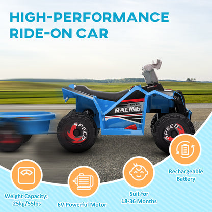 VarietyKart 6V Kids ATV Quad, Battery Powered Electric Vehicle for Kids with Back Trailer, Wear-resistant Wheels, for Bo
