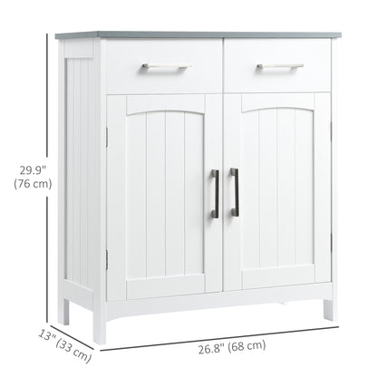 Freestanding Bathroom Cabinet, Storage Cupboard with 2 Drawers, Double Doors, Adjustable Shelf, White