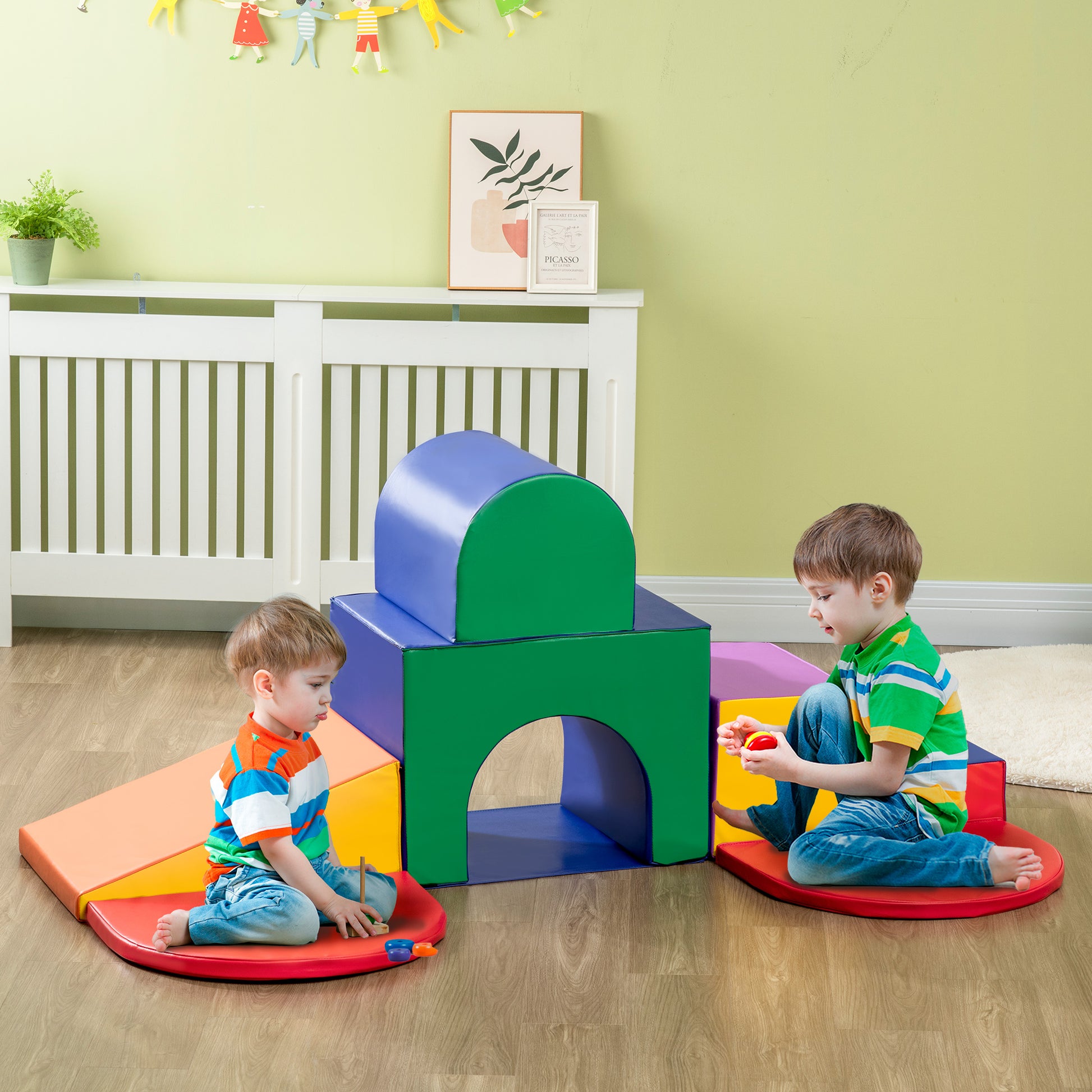 Qaba 7-piece Soft Play, Foam Climbing Blocks for Toddlers, Kids' Educational Climbing Crawling Toys, Kids Foam Play Set 