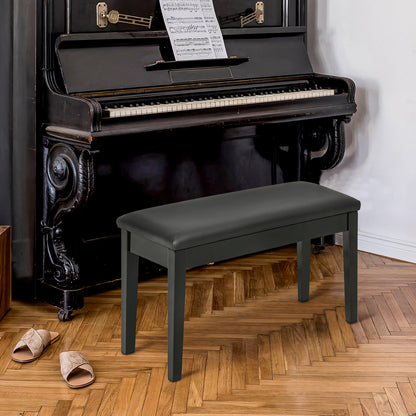 Classic Piano Bench Stool, PU Leather Padded Keyboard Seat with Rubber Wood Legs and Music Storage Compartment, Smooth S