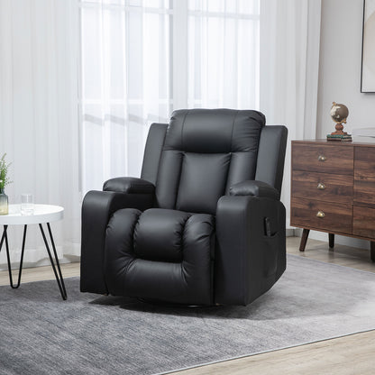 Swivel Massage Recliner Chair Rocker, Overstuffed Manual Reclining Sofa, PU Leather Rocking Chair with Side Pockets, Cup