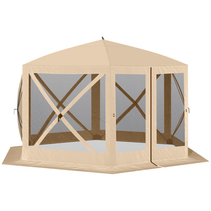 12' x 12' Hexagon Automatic Pop Up Screen Tents Camping Shelter Picnic Canopy Outdoor Sun Shade w/ Mesh Sidewalls and Ca