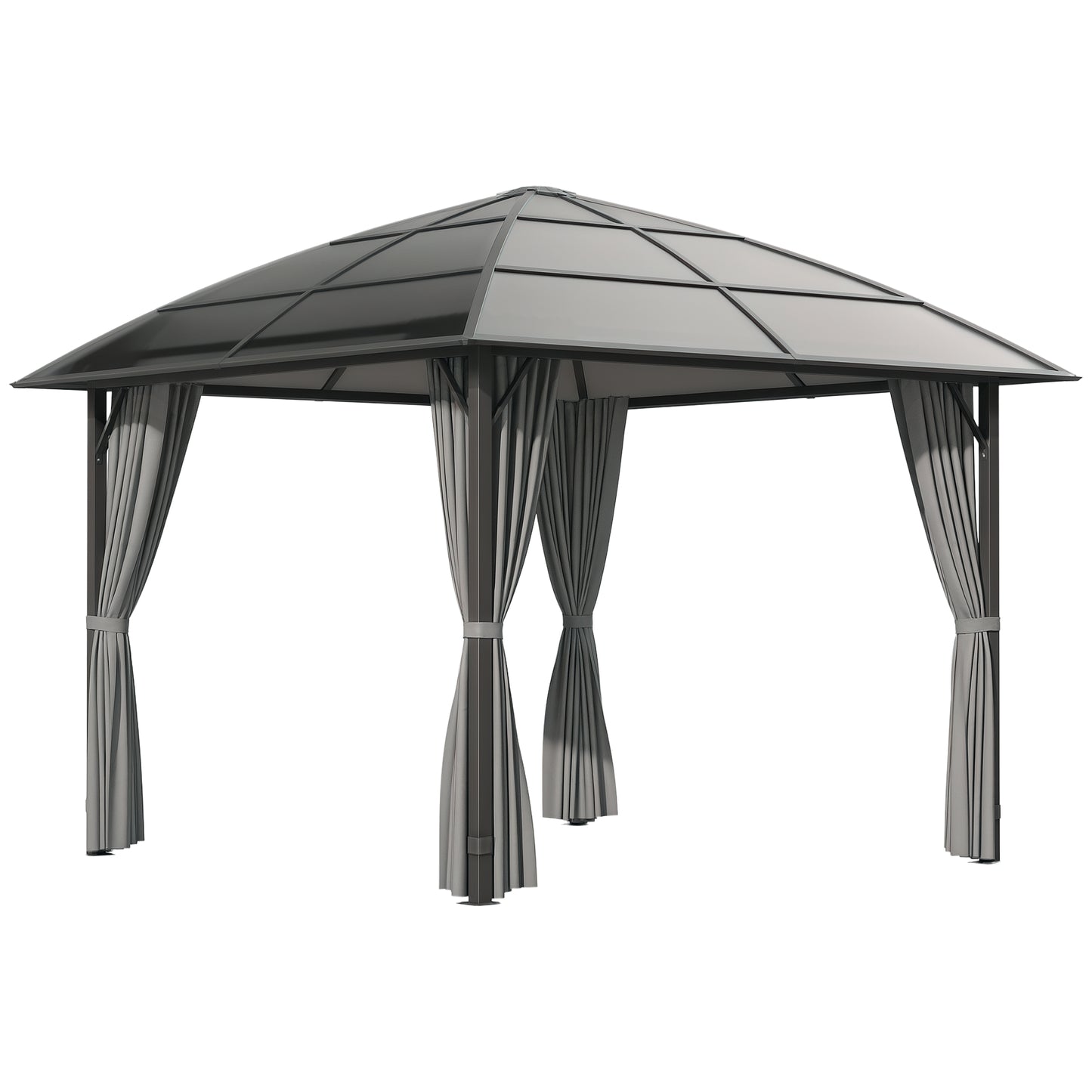 10' x 10' Hardtop Gazebo, Outdoor Gazebo Canopy with UV60+ Polycarbonate Roof, Curtains, Central Hook and Steel Frame fo